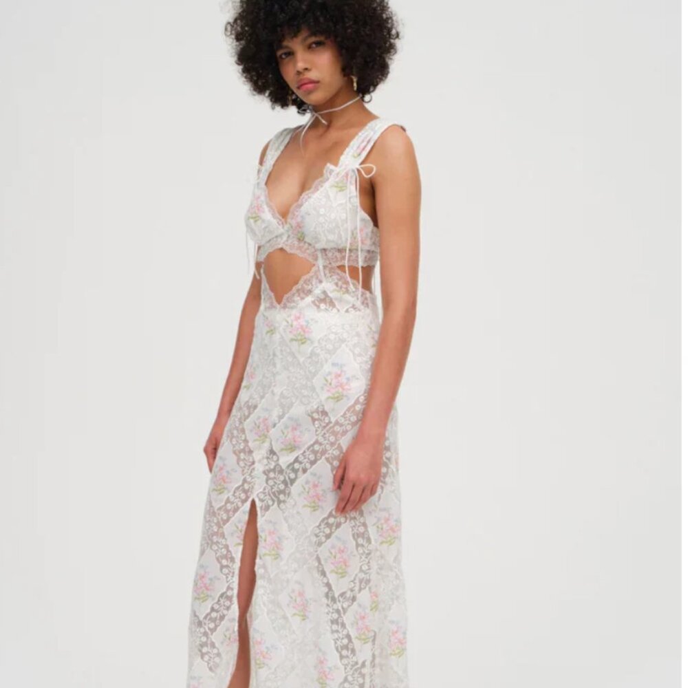 NWT For Love & Lemons Dakota Lace Maxi Floral Dress sz Large L